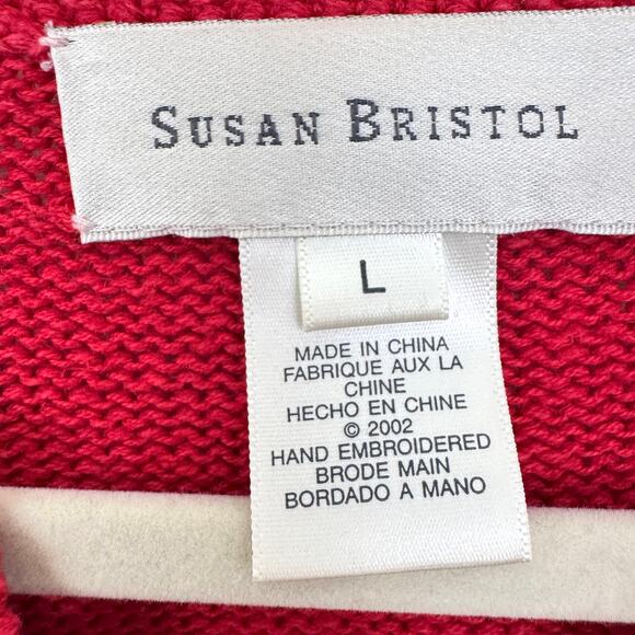 Susan Bristol Womens Vintage Panda Knit Cardigan Sweater Size L Quirky Fun Red - Picture 2 of 10